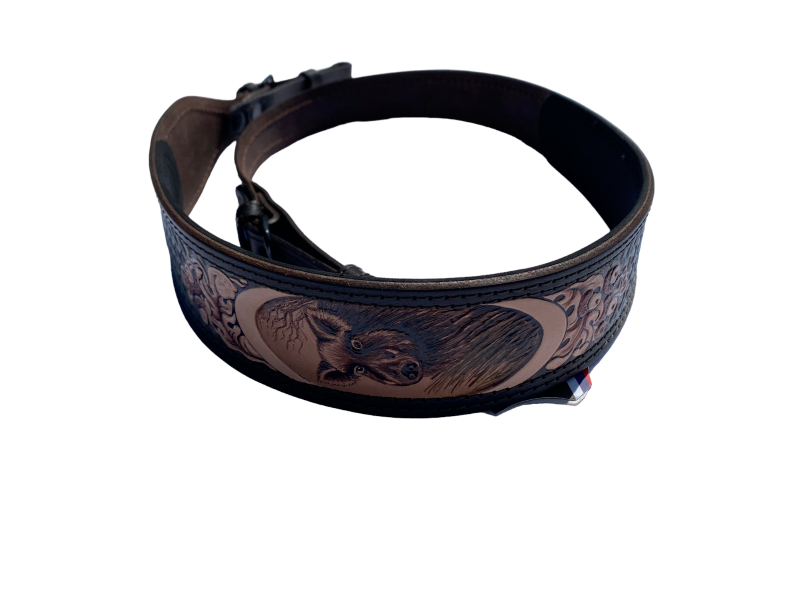 Rifle Sling with pressed pattern - Hand decorated / Wild Boar