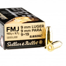 9mm Luger S&B FMJ Subsonic 150gr/9,7g